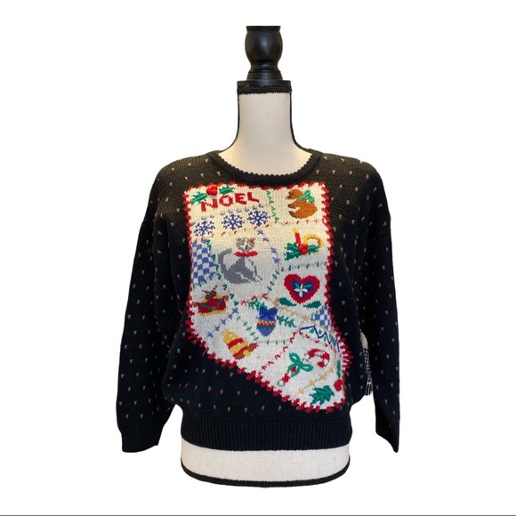 Vintage Christmas Sweater Hand Embroidered Petite Medium - Picture 5 of 10